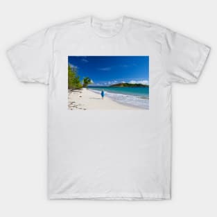 Woman in Blue on Sandy Beach T-Shirt